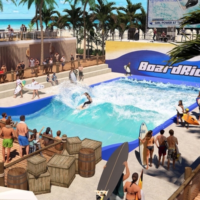 取り除かれるのための 2 つのサーファーの Flowrider 水乗車新しい水魅力